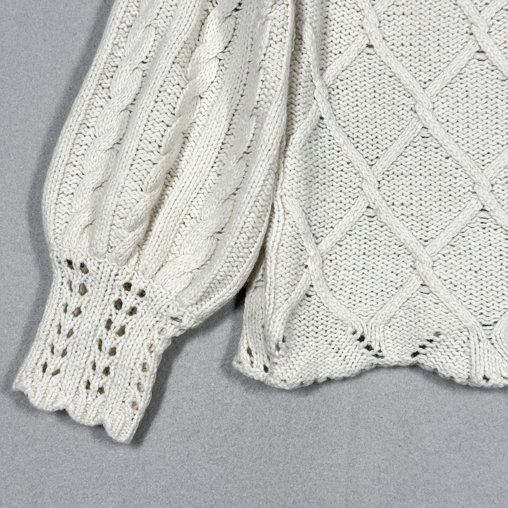 Sundance Sweater Womens Medium Wool Blend Cable Knit Cream Boxy Balloon Sleeve - Picture 3 of 12